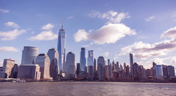 Panorama Nedre Manhattan New Yorks Stadssilhuett Från Hudson River New — Stockfoto