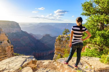 Uzun yürüyüşe çıkan kimse inanılmaz manzara sahne, Güney Rim, Grand Kanyon Milli Parkı, Arizona, Amerika Birleşik Devletleri