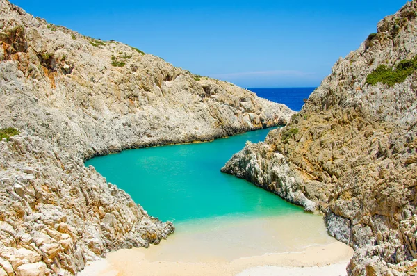 Seitan Limania Playa Blanca Isla Creta Relajante Recreación Hermosa Costa — Foto de Stock