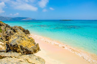Elafonisi, Crete, Yunanistan - seyahat hedef Avrupa'nın içinde turkuaz su ile Cennet plaj