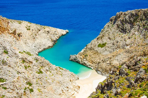 stock image Seitan Limania - White beach on Crete island - relaxing and recreation at beautiful coast of Greece