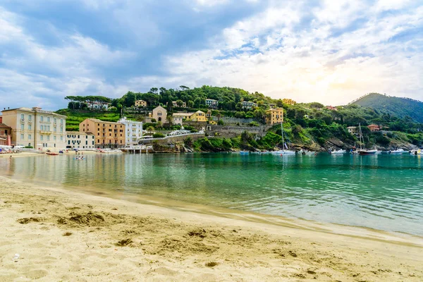 Sestri Levante Paradise Bay Silence Hajók Strand Gyönyörű Tengerpart Genova — Stock Fotó