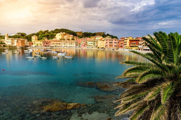 Sestri Levante Paradise Bay Silence Hajók Strand Gyönyörű Tengerpart Genova — Stock Fotó