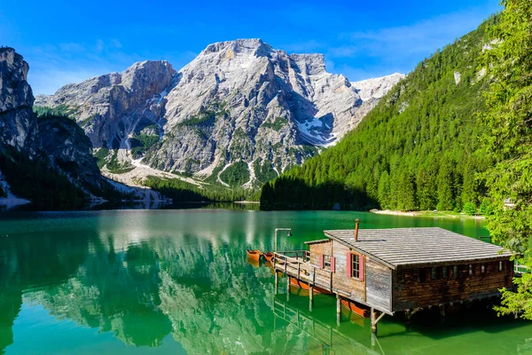 Lake Braies Also Known Pragser Wildsee Lago Braies Dolomites Mountains — Stock Photo, Image