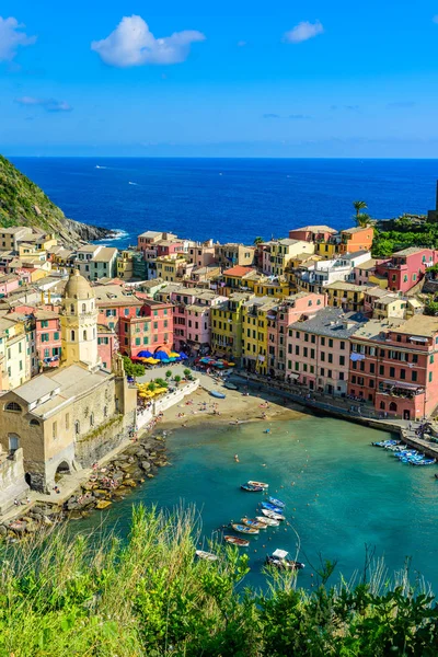 Vernazza Falu Cinque Terre Nemzeti Park Olaszország Gyönyörű Színek Naplementekor — Stock Fotó