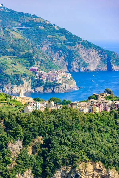 Corniglia Parku Narodowego Miejscowości Cinque Terre Wybrzeżu Włoch Tle Widać — Zdjęcie stockowe