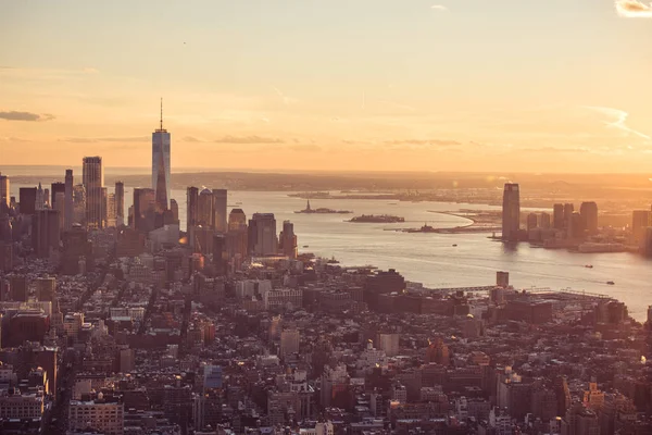 New York City Manhattan Skyline Skyline Skyscrapers Sunset Crepúsculo Vista — Fotografia de Stock