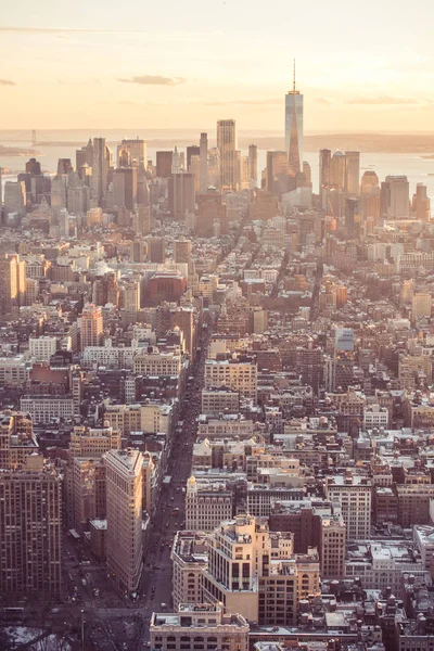 Ciudad Nueva York Rascacielos Del Centro Manhattan Atardecer Atardecer Vista — Foto de Stock