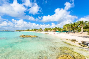Riviera Maya - cennet Akumal Cancun, Quintana Roo, Meksika - Karayip Sahili - tropikal hedef tatil, plaj