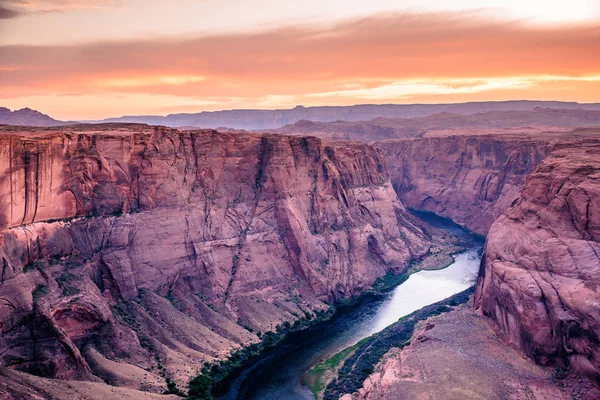 Pôr Sol Horseshoe Bend Canyon Grand Canyon Com Rio Colorado — Fotografia de Stock