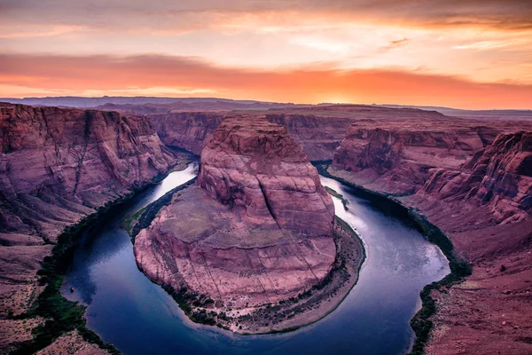 Pôr Sol Horseshoe Bend Canyon Grand Canyon Com Rio Colorado — Fotografia de Stock