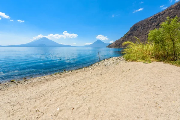 Paradise Strand Szék Kajak Atitlan Panajachel Pihentető Szabadidő Strandon Vulcano — Stock Fotó