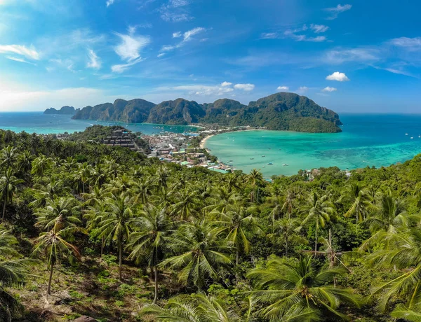 Koh Phi Phi Don - Amazing view of bay in andaman sea from View Point. Paradise coast of tropical island Phi-Phi Don. Krabi Province, Thailand. Travel vacation background.