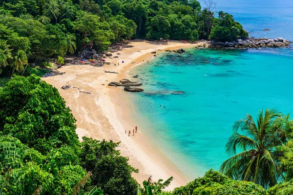 Tropiska Laem Sing Beach Vacker Turkos Vik Människor Avkopplande Stranden — Stockfoto