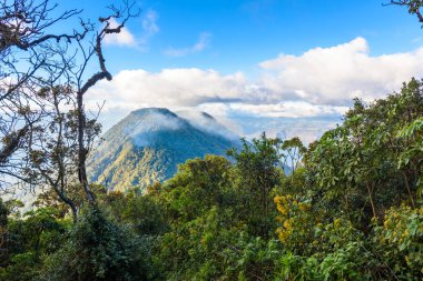 Guatemala - havadan görünümü dağlık göl Atitlan, volkan Toliman görünümüne