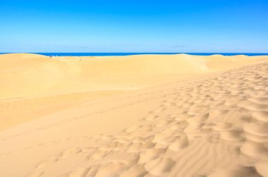 Güzel sahil ve plaj, Kanarya Adaları, İspanya ile Gran Canaria Kum Tepeleri Havadan Görünümü