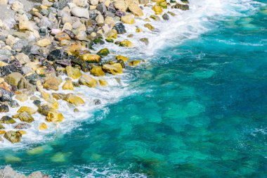 Luguria Cinque Terre Milli Parkı'nda güzel plaj, İtalya