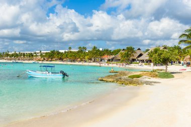 Akumal - güzel beyaz plaj ile cennet koy, Cancun yakın, Yucatan, Meksika