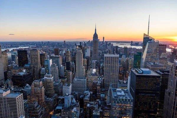 Vista Panorâmica Horizonte Midtown Manhattan Com Empire State Building Rockefeller — Fotografia de Stock