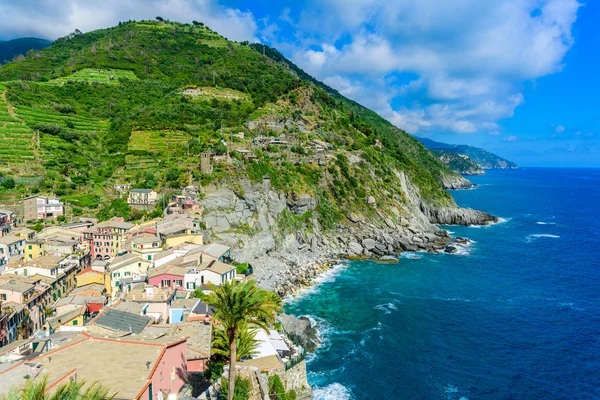 Wioska Vernazza Terenie Parku Narodowego Cinque Terre Widok Zamku Piękne — Zdjęcie stockowe
