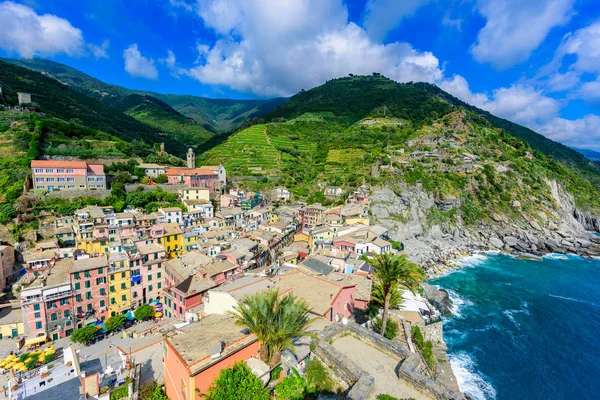 Vernazza Village Parque Nacional Cinque Terre Vista Desde Castillo Hermosa — Foto de Stock