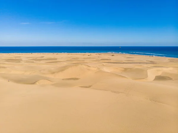 Vista Aérea Las Dunas Arena Gran Canaria Con Hermosa Costa — Foto de Stock