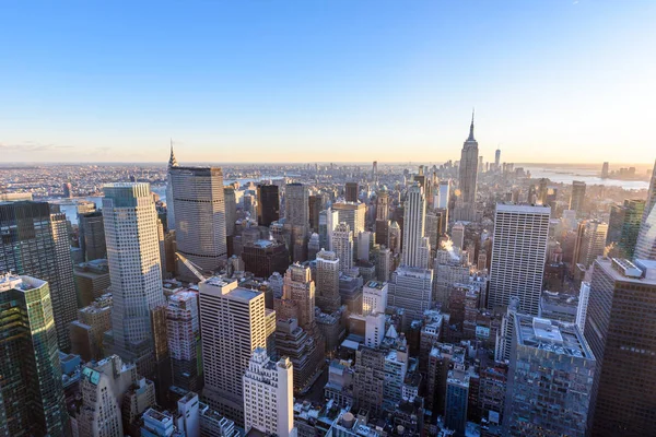 Vista Panorâmica Horizonte Midtown Manhattan Com Empire State Building Rockefeller — Fotografia de Stock