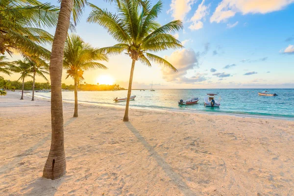 Παραλία Της Καραϊβικής Λευκή Ακτή Στην Ριβιέρα Μάγια Ακτή Γιουκατάν — Φωτογραφία Αρχείου