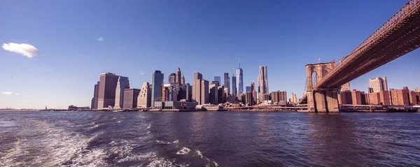 Berömda Skyline Downtown New York City Brooklin Bridge Och Manhattan — Stockfoto