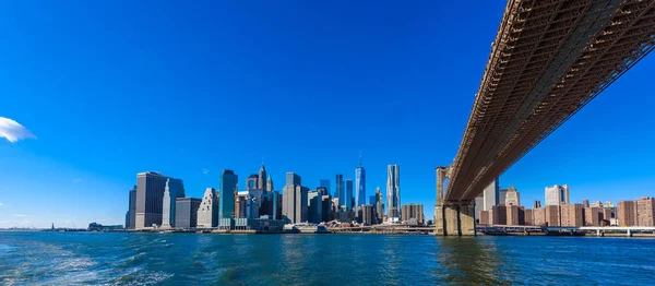 New York Şehir Merkezinin Ünlü Silueti Brooklin Köprüsü Manhattan East — Stok fotoğraf