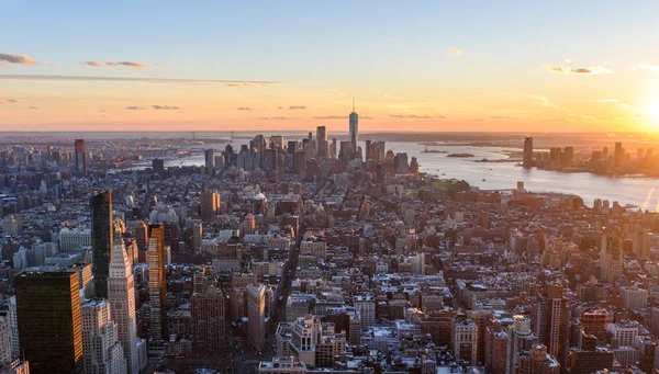 View Observation Deck Empire State Building Sunset Lower Manhatten Downtown — Stock Photo, Image