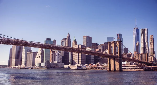 Famoso Skyline Del Centro Nueva York Brooklin Bridge Manhattan Con — Foto de Stock