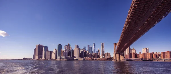 Berömda Skyline Downtown New York City Brooklin Bridge Och Manhattan — Stockfoto