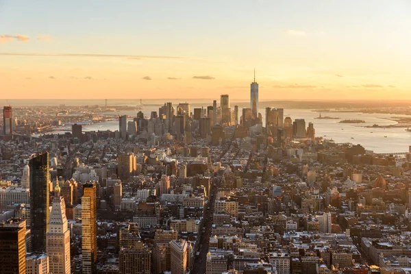 View Observation Deck Empire State Building Sunset Lower Manhatten Downtown — Stock Photo, Image