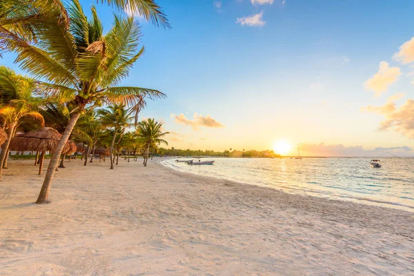 Παραλία Της Καραϊβικής Λευκή Ακτή Στην Ριβιέρα Μάγια Ακτή Γιουκατάν — Φωτογραφία Αρχείου