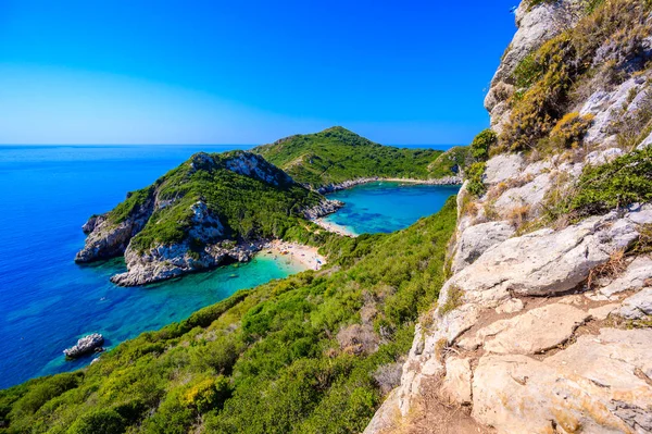 Spiaggia Porto Timoni Afionas Paradiso Doppia Spiaggia Con Acqua Cristallina — Foto Stock