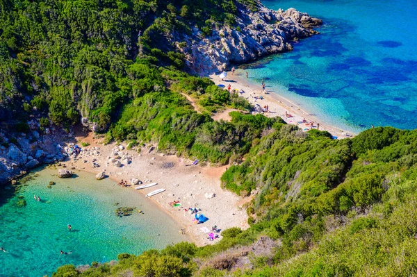 Praia Porto Timoni Afionas Uma Praia Dupla Paradisíaca Com Águas — Fotografia de Stock