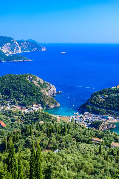 Paleokastritsa Paradiesische Küstenlandschaft Mit Kristallklarem Azurblauem Wasser Buchten Korfu Ionische — Stockfoto