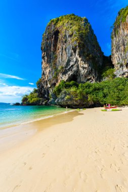 Limestone karst rocks at Ao Phra Nang Beach on Railay Peninsula, close to Ao Nang, Krabi province, Andaman Sea, Thailand clipart