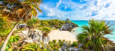 Maya harabelerini tropikal sahilinde bir tulum. Tanrı, rüzgarlar tapınakta Cennet plaj. Tulum, Quintana Roo, Meksika Maya harabelerini.