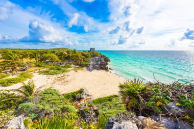 Maya harabelerini tropikal sahilinde bir tulum. Tanrı, rüzgarlar tapınakta Cennet plaj. Tulum, Quintana Roo, Meksika Maya harabelerini.