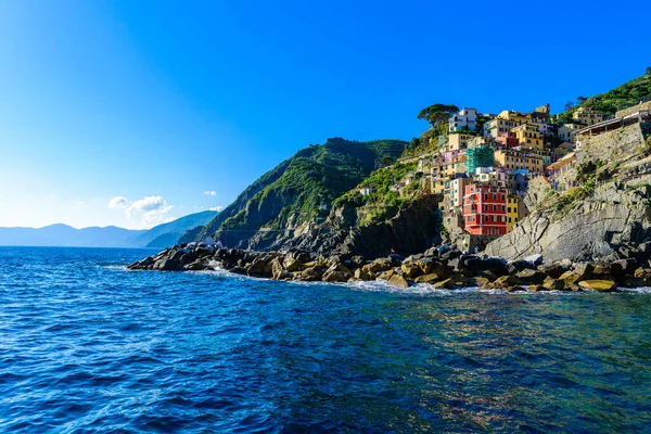 Riomaggiore Parku Narodowego Miejscowości Cinque Terre Wybrzeżu Włoch Piękne Kolory — Zdjęcie stockowe
