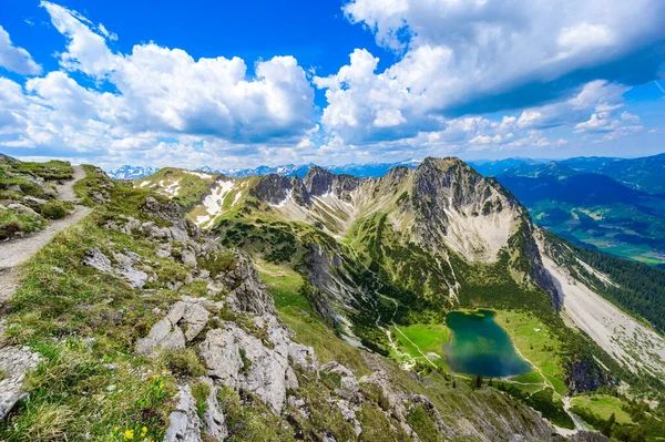 Schöne Landschaft Mit Gaisalpsee Und Rubihorn Bei Oberstdorf Blick Vom — Stockfoto