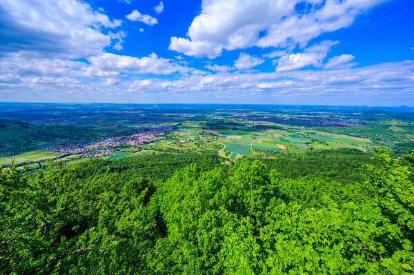 Viewpoint on mountain breitenstein with a great view to Landscape of Swabian Alb, Ochsenwang, Stuttgart, Germany