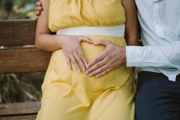 Junge Schwangere Erwartet Ein Kind Glückliche Familienmomente Der Natur Vater — Stockfoto