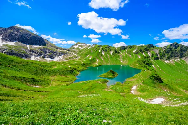 Schrecksee Vacker Turkos Alpin Sjö Allgaeu Alperna Nära Hinterstein Vandring — Stockfoto