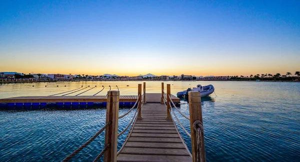 Molo Legno Sul Mar Rosso Hurghada Tramonto Egitto Destinazione Turistica — Foto Stock