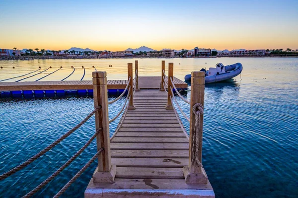 Holzsteg Roten Meer Hurghada Bei Sonnenuntergang Ägypten Reiseziel Afrika — Stockfoto