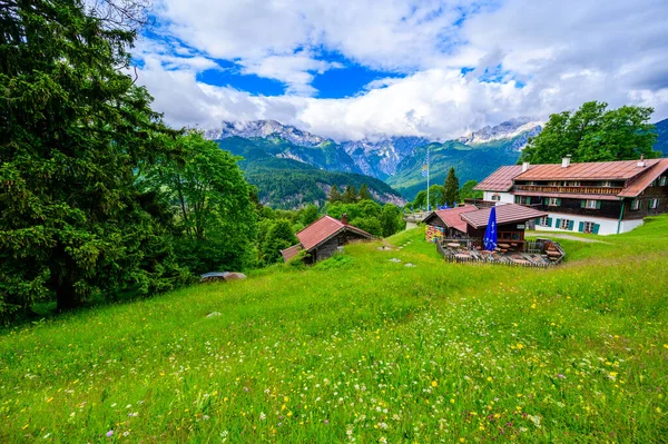 Kilátás Hegy Tetejéről Eckbauer Alpok Régióban Garmisch Partenkirchen Közel Zugspitze — Stock Fotó