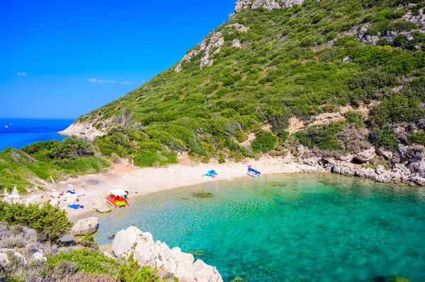 Afionas Taki Porto Timoni Plajı Cennet Kristal Berrak Gök Mavisi — Stok fotoğraf